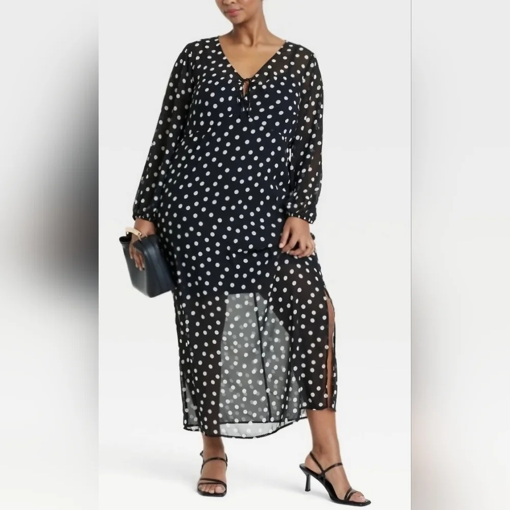 ava and viv black dress AVA & VIV Plus Size Black Long Sleeve V-Neck Stretchy Dress 3X